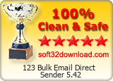 123 Bulk Email Direct Sender 5.42 Clean & Safe award